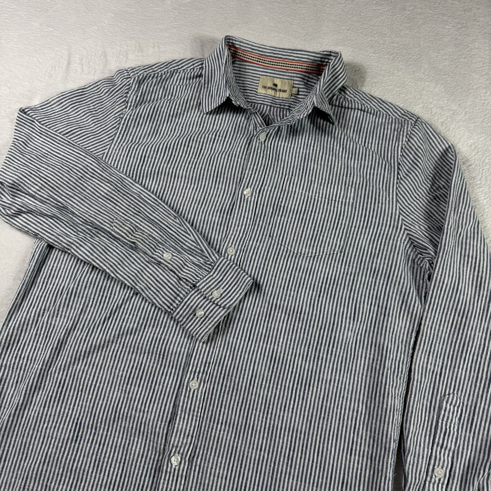 The Normal Brand Shirt Large White Striped Long Sleeve Casual Button Up Business